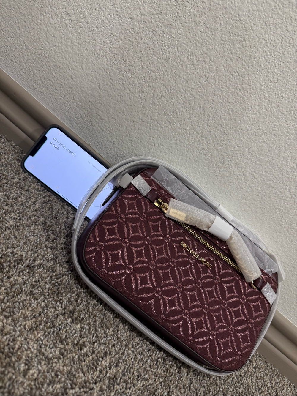 NEW Michael Kors Maroon Patterned Crossbody Bag